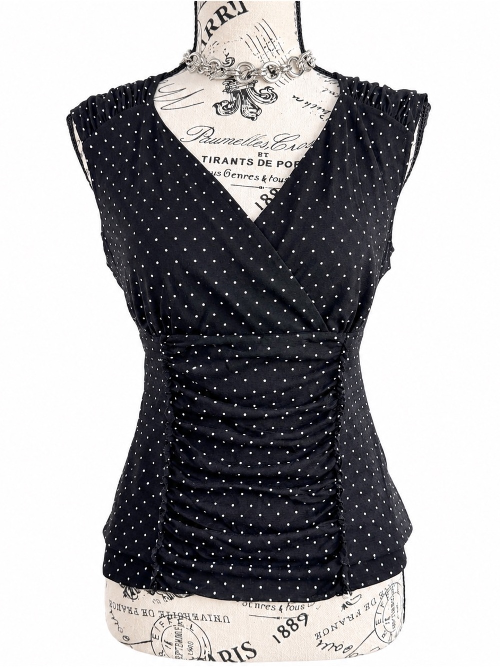 Bandolino Black Polka Dot Ruched Tank Top